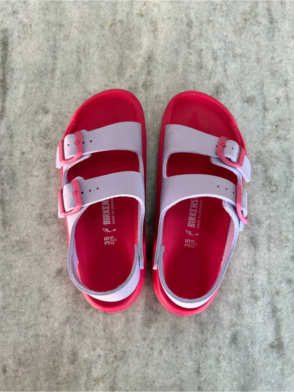 Birkenstock Women’s/Kids Two-Strap Pink Purple Rubber Sandals Size 35